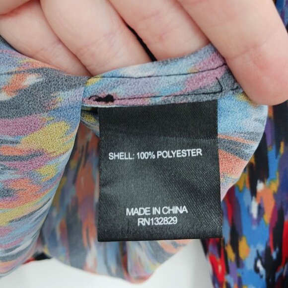 House Of Harlow 1960 X REVOLVE Joli Tie Cuff Blouse Size XL Abstract Blue Multi - Picture 12 of 15